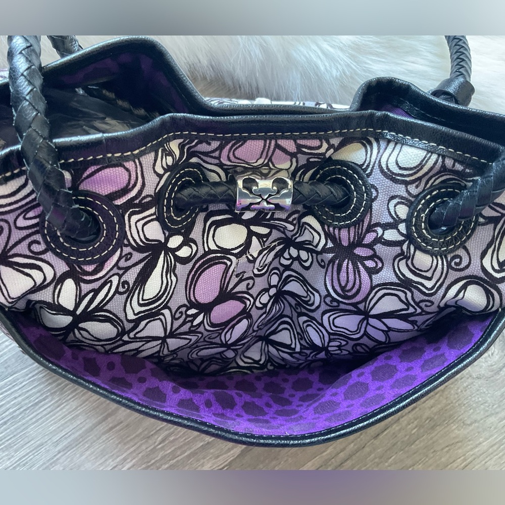 💜 BRIGHTON Lillian Bag in Butterfly Print with Floral Charm - Canvas & Leather - Picture 6 of 10